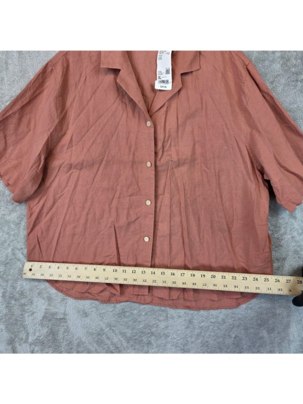Uniqlo Button Up Shirt Womens XL Brown Open Collar Short Sleeve Linen Blend - Picture 11 of 11